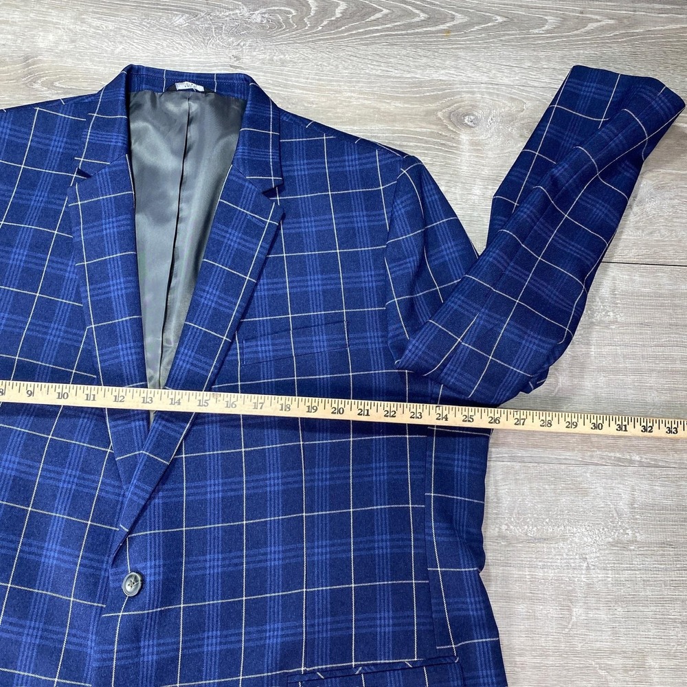 Haggar Blazer Mens 52R Blue Plaid Windowpane Tailored Fit Sport Coat Jacket - Picture 2 of 12